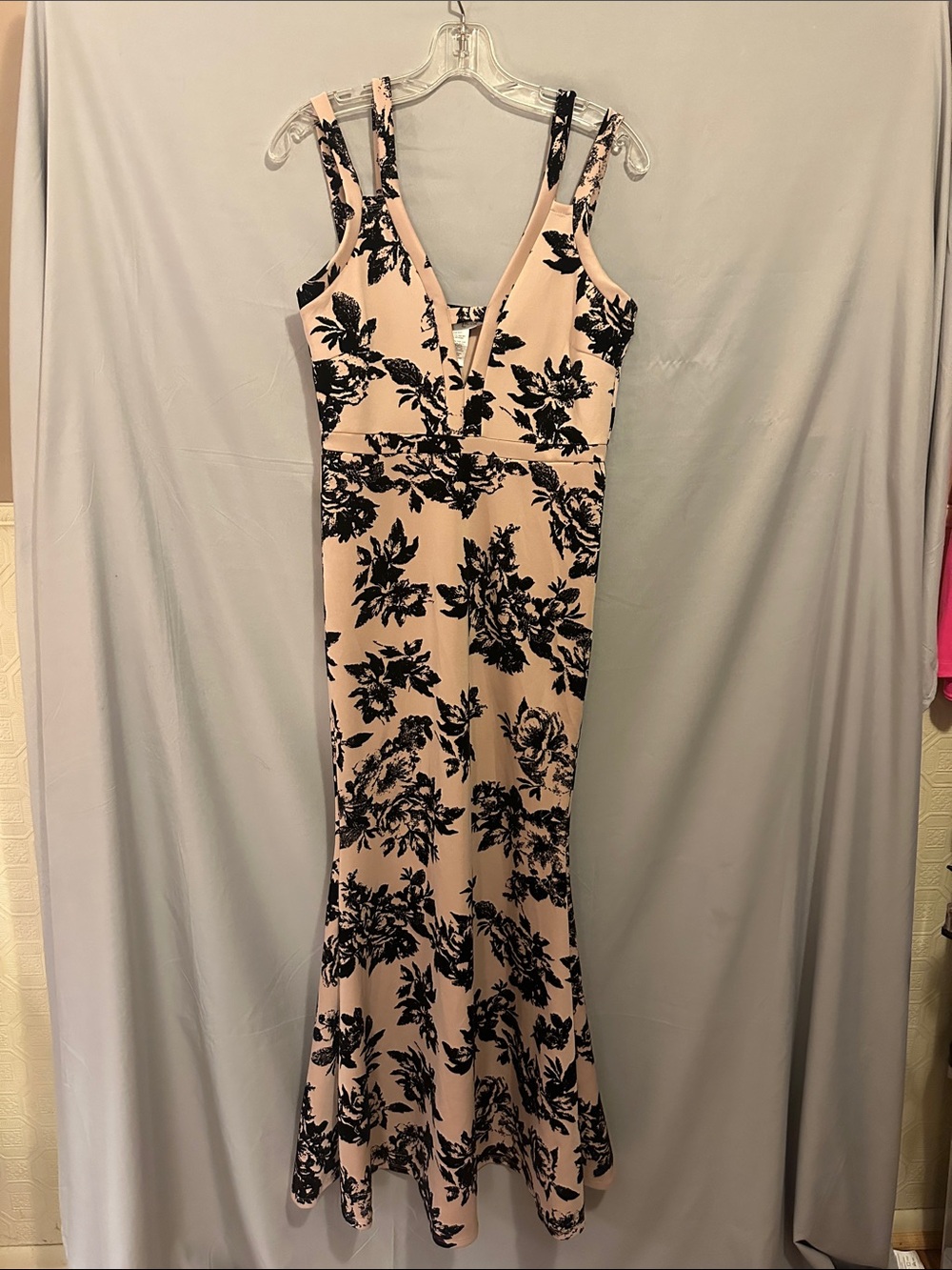 LOFT Blush Maxi Dress with Black Floral Print
